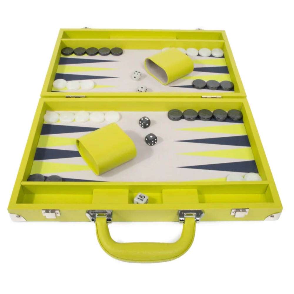 Ellen Backgammon Set Lime Vegan Leather Case Game By Brouk & Co 15x10.5” NEW - Picture 7 of 8